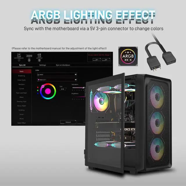 Alt view image 5 of 7 - DARKROCK EC2 Black ATX Mid Tower PC Case with 3x120mm Black Infinity Design F120 Fan & 1x120mm Black Fan, Type-C Ready, Tempered Glass Side Panel, up to 8 x 120mm Cooling Fans & 1 x 360mm Radiator