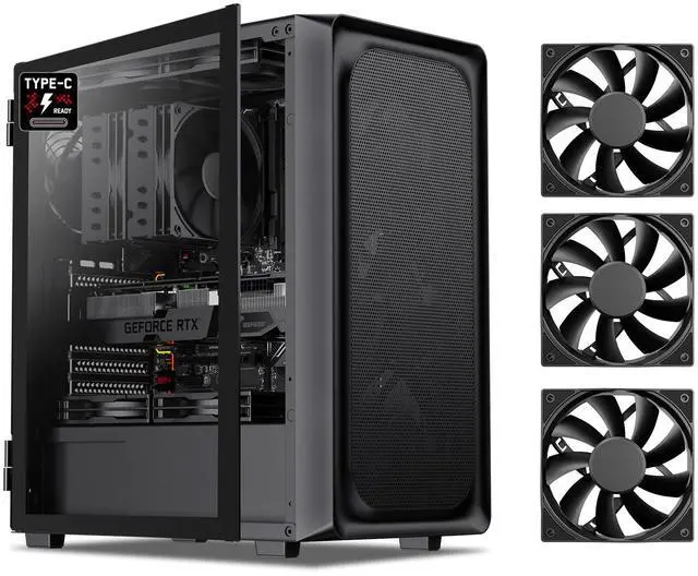 Main image of DARKROCK EC2 Black ATX Mid Tower PC Case with 4x120mm Black Fan, Type-C Ready, Tempered Glass Side Panel, up to 8 x 120mm Cooling Fans & 1 x 360mm Radiator