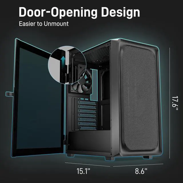 Alt view image 3 of 7 - DARKROCK EC2 Black ATX Mid Tower PC Case with 4x120mm Black Fan, Type-C Ready, Tempered Glass Side Panel, up to 8 x 120mm Cooling Fans & 1 x 360mm Radiator