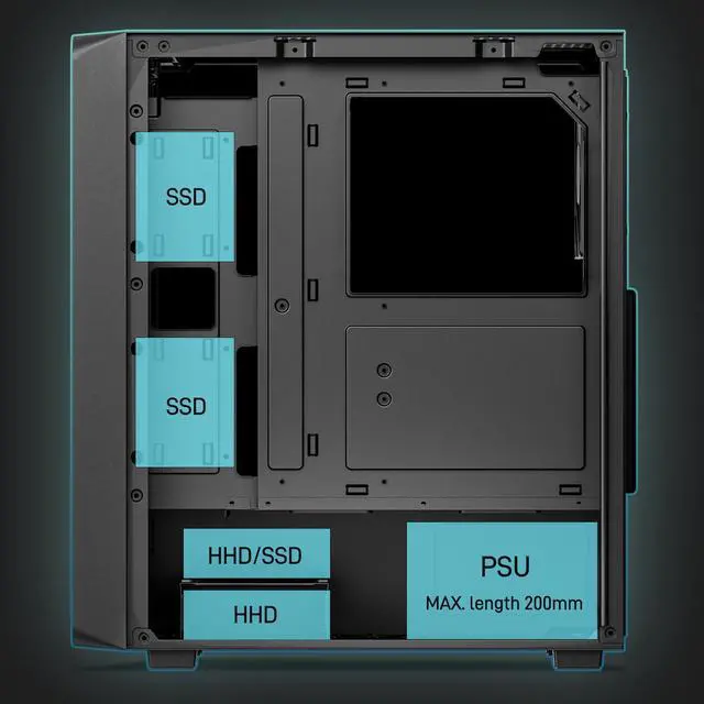 Alt view image 5 of 7 - DARKROCK EC2 Black ATX Mid Tower PC Case with 4x120mm Black Fan, Type-C Ready, Tempered Glass Side Panel, up to 8 x 120mm Cooling Fans & 1 x 360mm Radiator