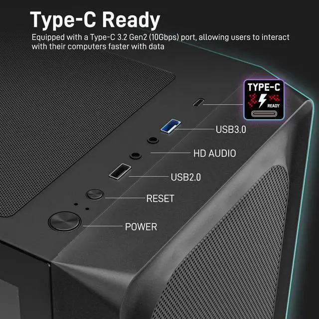 Alt view image 2 of 7 - DARKROCK EC2 Black ATX Mid Tower PC Case with 4x120mm Black Fan, Type-C Ready, Tempered Glass Side Panel, up to 8 x 120mm Cooling Fans & 1 x 360mm Radiator