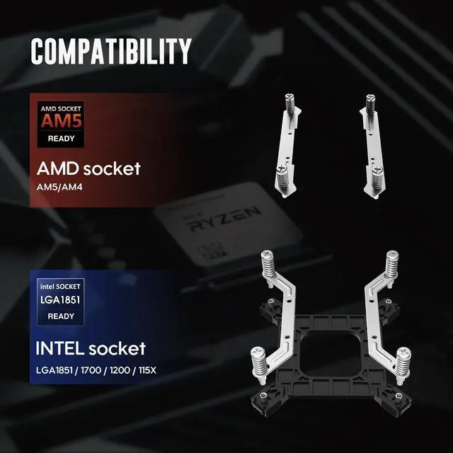 Alt view image 7 of 7 - Vetroo V5E CPU Air Cooler with Brushed Finish Design & 5 Heat Pipes, 120mm FDB & PWM Fan, ARGB LED Lighting Sync Cooling for Intel LGA 1851/1700/1200/115X & AMD AM5/AM4 - Black