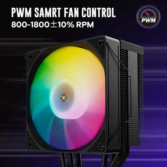 Alt view image 4 of 7 - Vetroo V5E CPU Air Cooler with Brushed Finish Design & 5 Heat Pipes, 120mm FDB & PWM Fan, ARGB LED Lighting Sync Cooling for Intel LGA 1851/1700/1200/115X & AMD AM5/AM4 - Black