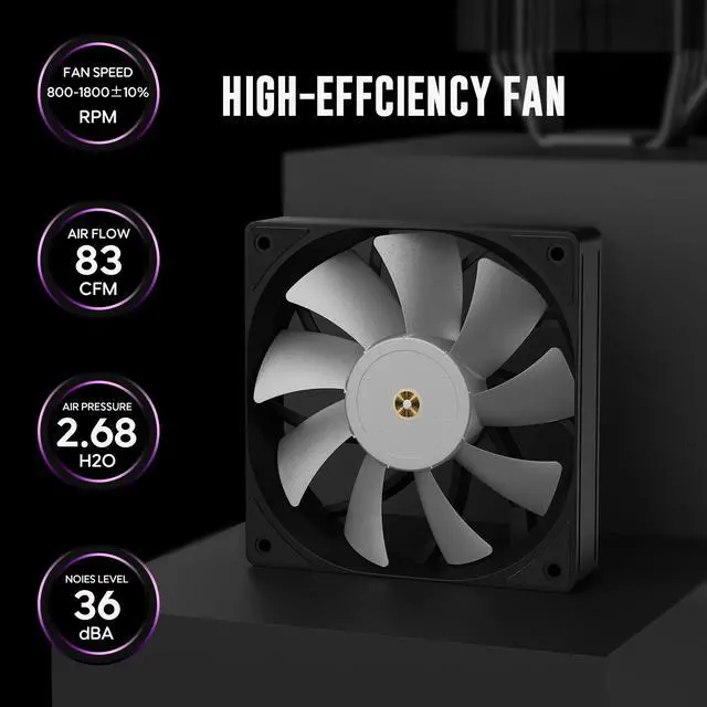 Alt view image 6 of 7 - Vetroo V5E CPU Air Cooler with Brushed Finish Design & 5 Heat Pipes, 120mm FDB & PWM Fan, ARGB LED Lighting Sync Cooling for Intel LGA 1851/1700/1200/115X & AMD AM5/AM4 - Black