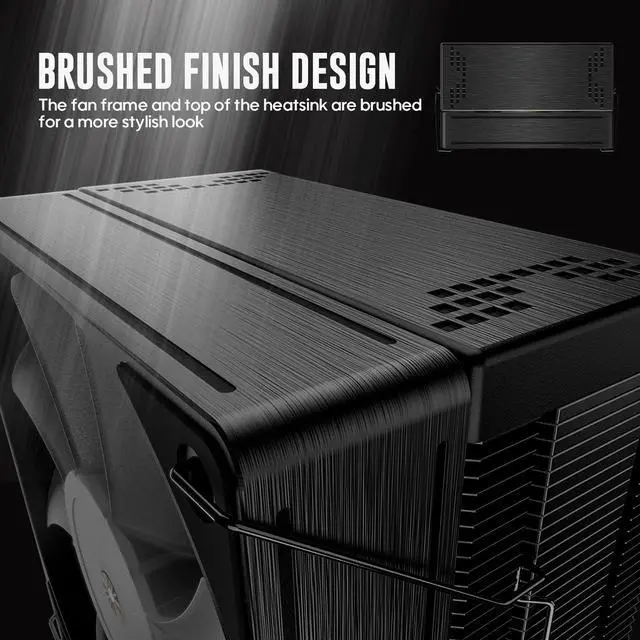 Alt view image 2 of 7 - Vetroo V5E CPU Air Cooler with Brushed Finish Design & 5 Heat Pipes, 120mm FDB & PWM Fan, ARGB LED Lighting Sync Cooling for Intel LGA 1851/1700/1200/115X & AMD AM5/AM4 - Black