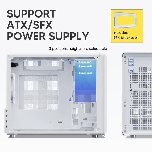 Alt view image 7 of 7 - Vetroo M06 Micro-ATX/Mini-ITX Gaming PC Case, Compact High Airflow Mesh Mid Tower, Supports 5×120mm Fans & 240mm Liquid Cooling, GPU Up to 355mm, Adjustable PSU Mount, USB Type-C I/O - White