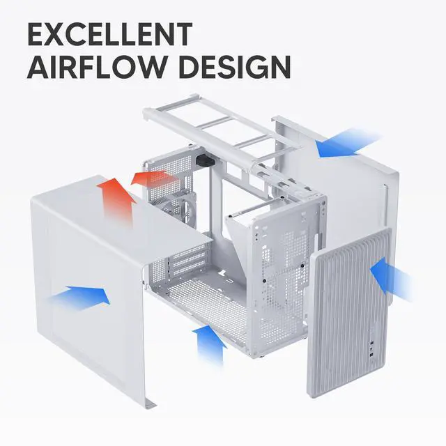 Alt view image 6 of 7 - Vetroo M06 Micro-ATX/Mini-ITX Gaming PC Case, Compact High Airflow Mesh Mid Tower, Supports 5×120mm Fans & 240mm Liquid Cooling, GPU Up to 355mm, Adjustable PSU Mount, USB Type-C I/O - White