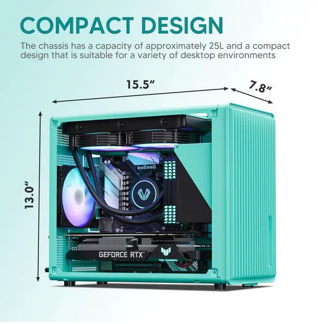 Alt view image 2 of 7 - Vetroo M06 Micro-ATX/Mini-ITX Gaming PC Case, Compact High Airflow Mesh Mid Tower, Supports 5×120mm Fans & 240mm Liquid Cooling, GPU Up to 355mm, Adjustable PSU Mount, USB Type-C I/O - Mint Green