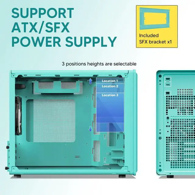 Alt view image 7 of 7 - Vetroo M06 Micro-ATX/Mini-ITX Gaming PC Case, Compact High Airflow Mesh Mid Tower, Supports 5×120mm Fans & 240mm Liquid Cooling, GPU Up to 355mm, Adjustable PSU Mount, USB Type-C I/O - Mint Green