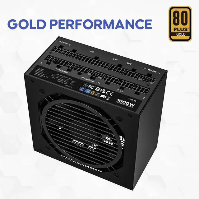 Alt view image 4 of 7 - Vetroo 1000W Black Power Supply ATX 3.1 Ready Dual PCIe 5.1, 80 Plus Gold Full Modular, Compact Size, Eco Mode with 120mm FDB Fan, 10 Year Warranty, for Gaming PC and More