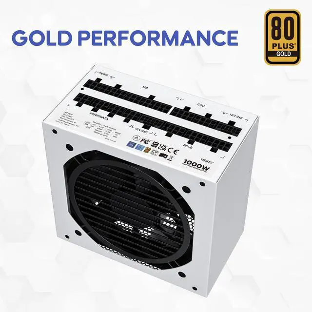 Alt view image 4 of 7 - Vetroo 1000W White Power Supply ATX 3.1 Ready Dual PCIe 5.1, 80 Plus Gold Full Modular, Compact Size, Eco Mode with 120mm FDB Fan, 10 Year Warranty, for Gaming PC and More