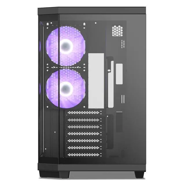 Alt view image 2 of 7 - Vetroo CT3 ATX Mid-Tower Gaming Computer PC Case, Triple-Sided Tempered Glass Panoramic View, Supports 360mm Radiator & 11 Fans, Up to 410mm GPU, Type-C Ready, High-Airflow for 50 Series GPUs - Black