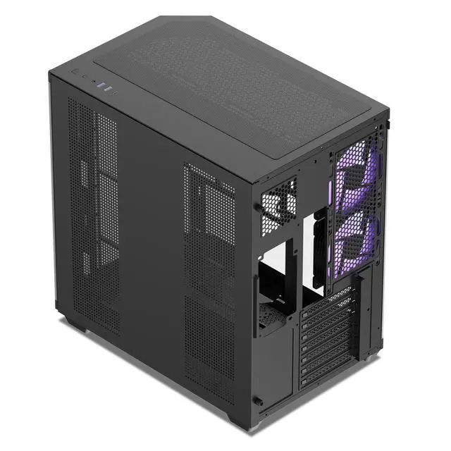 Alt view image 4 of 7 - Vetroo CT3 ATX Mid-Tower Gaming Computer PC Case, Triple-Sided Tempered Glass Panoramic View, Supports 360mm Radiator & 11 Fans, Up to 410mm GPU, Type-C Ready, High-Airflow for 50 Series GPUs - Black