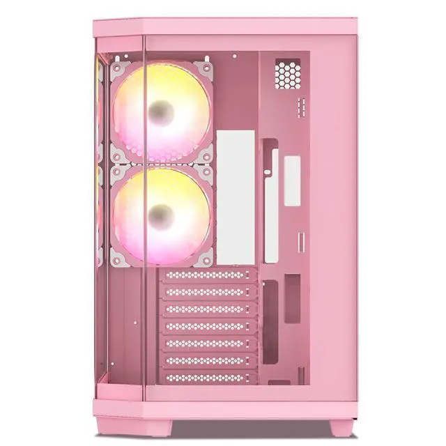 Alt view image 2 of 7 - Vetroo CT3 ATX Mid-Tower Gaming Computer PC Case, Triple-Sided Tempered Glass Panoramic View, Supports 360mm Radiator & 11 Fans, Up to 410mm GPU, Type-C Ready, High-Airflow for 50 Series GPUs - Pink