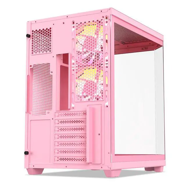 Alt view image 5 of 7 - Vetroo CT3 ATX Mid-Tower Gaming Computer PC Case, Triple-Sided Tempered Glass Panoramic View, Supports 360mm Radiator & 11 Fans, Up to 410mm GPU, Type-C Ready, High-Airflow for 50 Series GPUs - Pink
