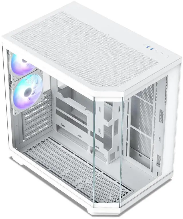 Alt view image 6 of 7 - Vetroo CT3 ATX Mid-Tower Gaming Computer PC Case, Triple-Sided Tempered Glass Panoramic View, Supports 360mm Radiator & 11 Fans, Up to 410mm GPU, Type-C Ready, High-Airflow for 50 Series GPUs - White