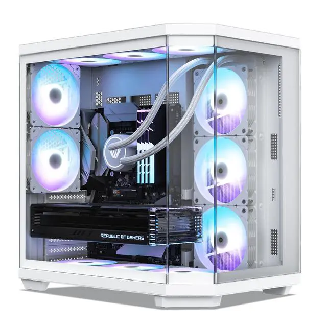 Alt view image 7 of 7 - Vetroo CT3 ATX Mid-Tower Gaming Computer PC Case, Triple-Sided Tempered Glass Panoramic View, Supports 360mm Radiator & 11 Fans, Up to 410mm GPU, Type-C Ready, High-Airflow for 50 Series GPUs - White