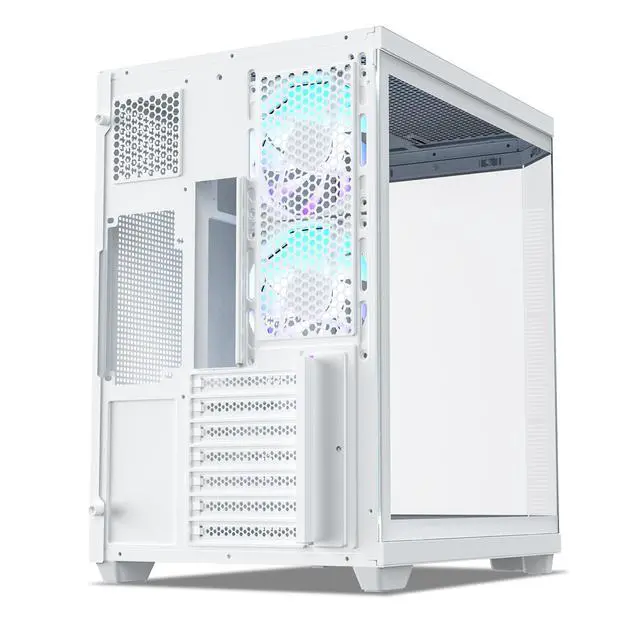 Alt view image 5 of 7 - Vetroo CT3 ATX Mid-Tower Gaming Computer PC Case, Triple-Sided Tempered Glass Panoramic View, Supports 360mm Radiator & 11 Fans, Up to 410mm GPU, Type-C Ready, High-Airflow for 50 Series GPUs - White