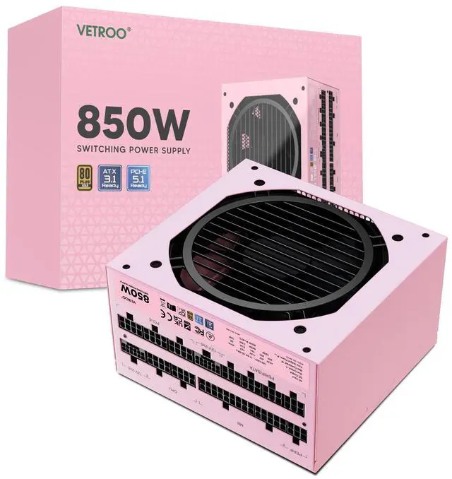 Vetroo 850W Power Supply Dual PCIe 5.1 ATX 3.1 Ready, 80 Plus Gold