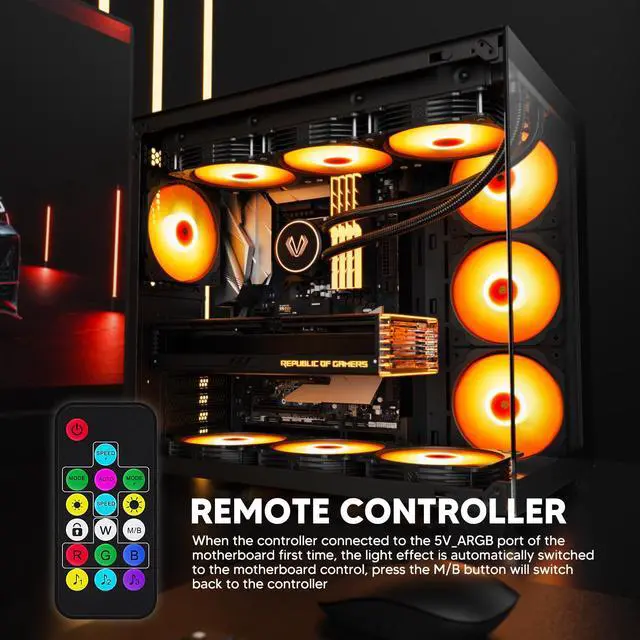 Alt view image 5 of 7 - Vetroo 3 Pack 120mm ARGB & PWM Case Cooling Fans with Controller Computer PC Cooler Black Frame High Airflow High-Performance with 5V 3pin Motherboard Sync