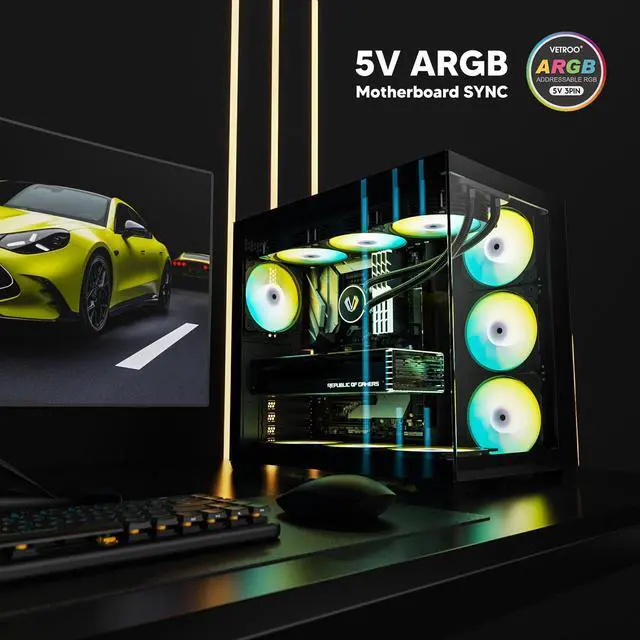 Alt view image 2 of 7 - Vetroo 3 Pack 120mm ARGB & PWM Case Cooling Fans with Controller Computer PC Cooler Black Frame High Airflow High-Performance with 5V 3pin Motherboard Sync
