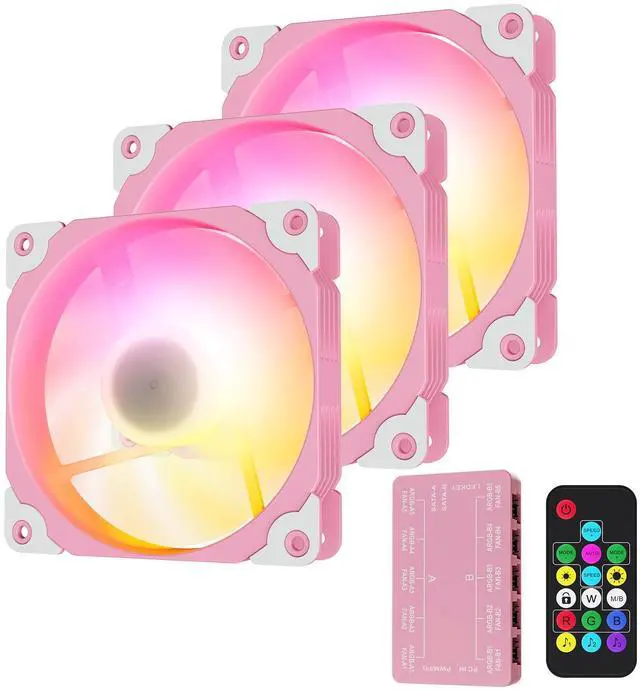 Main image of Vetroo 3 Pack 120mm ARGB & PWM Case Cooling Fans with Controller Computer PC Cooler Pink Frame High Airflow High-Performance with 5V 3pin Motherboard Sync