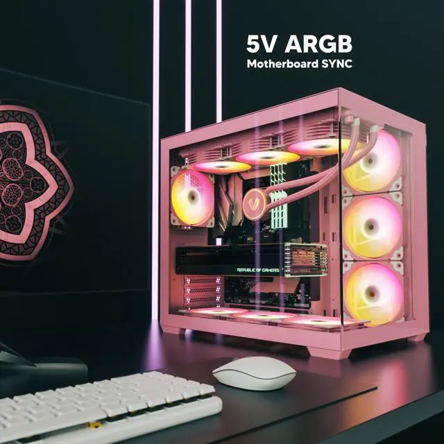 Alt view image 2 of 7 - Vetroo 3 Pack 120mm ARGB & PWM Case Cooling Fans with Controller Computer PC Cooler Pink Frame High Airflow High-Performance with 5V 3pin Motherboard Sync