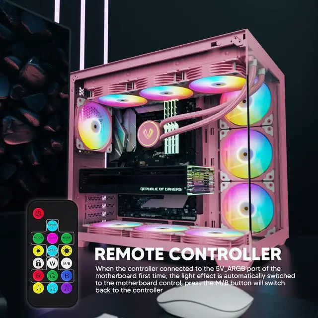 Alt view image 5 of 7 - Vetroo 3 Pack 120mm ARGB & PWM Case Cooling Fans with Controller Computer PC Cooler Pink Frame High Airflow High-Performance with 5V 3pin Motherboard Sync