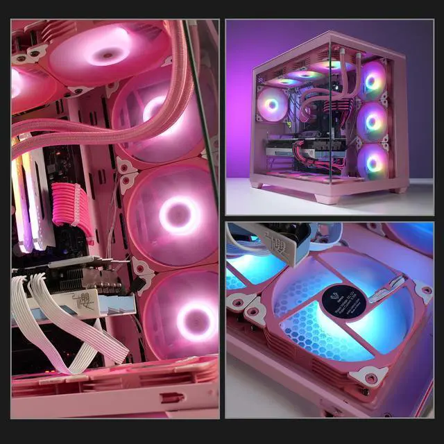 Alt view image 7 of 7 - Vetroo 3 Pack 120mm ARGB & PWM Case Cooling Fans with Controller Computer PC Cooler Pink Frame High Airflow High-Performance with 5V 3pin Motherboard Sync