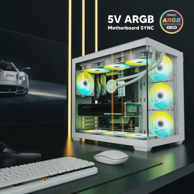Alt view image 2 of 7 - Vetroo 3 Pack 120mm ARGB & PWM Case Cooling Fans with Controller Computer PC Cooler White Frame High Airflow High-Performance with 5V 3pin Motherboard Sync