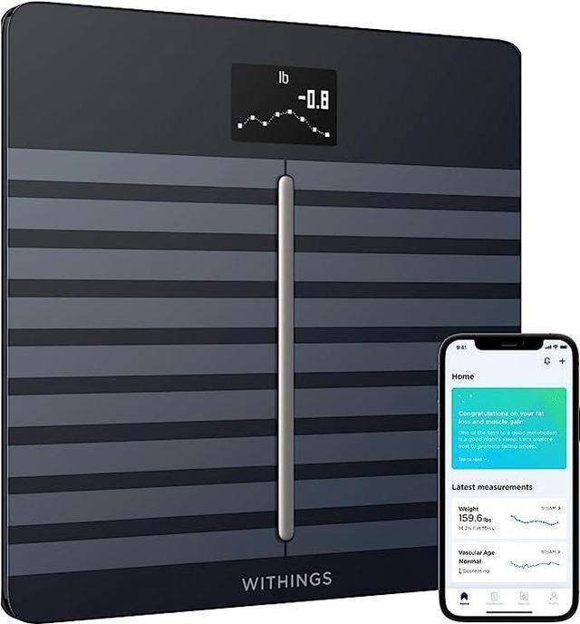 Refurbished: Withings Body Cardio Black, Premium Wi-Fi Body Composition  Smart Scale, Tracks Heart Health, Vascular Age, BMI, Fat, Muscle & Bone  Mass, Water %, Digital Bathroom Scale with App Sync via Bluetooth 