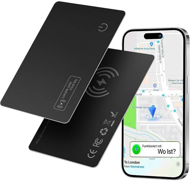 Main image of GANGXUN 2 x Wallet Tracker Card, Air Tracker Tag Card, 1.6 mm, Air Smart Tag Card, Rechargeable (I-OS Only) Purses, Item Finder with IP68 Waterproof, Applicable to Find My App
