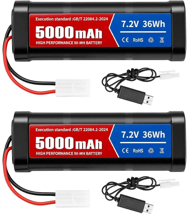 Main image of GANGXUN 7.2 V 5000 mAh NiMH Battery, RC Battery with KET-2P Plug and USB Charging Cable, Rechargeable Battery for RC Car, Truck, Plane, Helicopter, Boat, Pack of 2