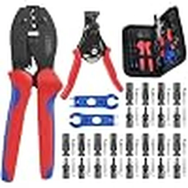 Main image of GANGXUN Solar Crimping Pliers Set for 2.5-6mm2 PV Cable, Includes Crimping Tool & Wire Stripper, 12 Pairs Solar Plugs (Male & Female) and 2× Mounting Wrench, Tool Kit for Photovoltaic Solar Cable