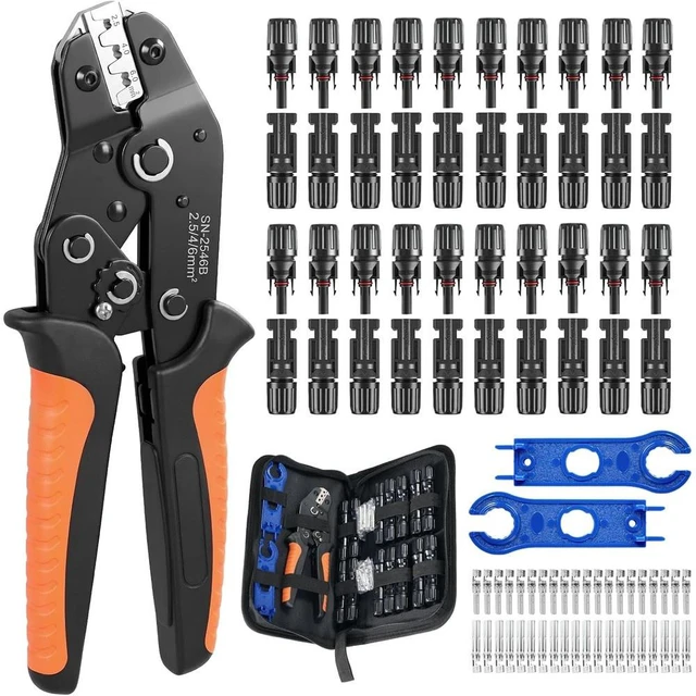 Main image of GANGXUN Solar Crimping Tool Set for 2.5-6mm2 PV Cable, Includes 20 Pairs of Solar Plugs (Male & Female), 1× Crimping Tool and 2× Mounting Wrench, Tool Kit for Photovoltaic Cable Connections