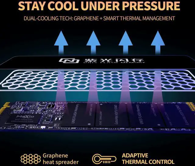 Alt view image 5 of 7 - GANGXUN NVME 2TB SSD - 5 Year Warranty - PCIe 4.0, 6400MB/s Read, 5700MB/s Write, Superior Cooling