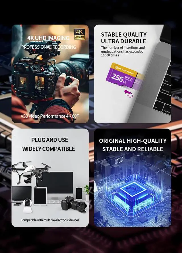 Alt view image 2 of 7 - UF 200 128GB Micro SD Card with 180MB/s Read Speed, A2/C10/U3/V30 Rated for Smartphones, USB-C Cameras, Drones, PS5, and Security Systems