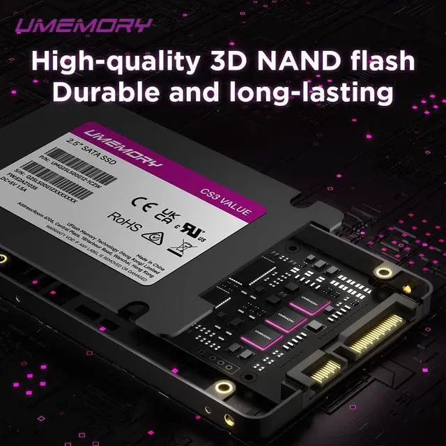 Alt view image 6 of 7 - UMEMORY 2.5" SATA III Internal SSD, Up to 500MB/s High-Speed Solid State Drive, Fast Boot & Storage Upgrade for Laptop and Desktop PC 250GB