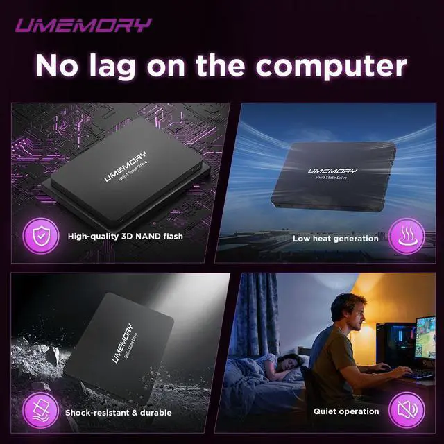 Alt view image 5 of 7 - UMEMORY 2.5" SATA III Internal SSD, Up to 500MB/s High-Speed Solid State Drive, Fast Boot & Storage Upgrade for Laptop and Desktop PC 250GB