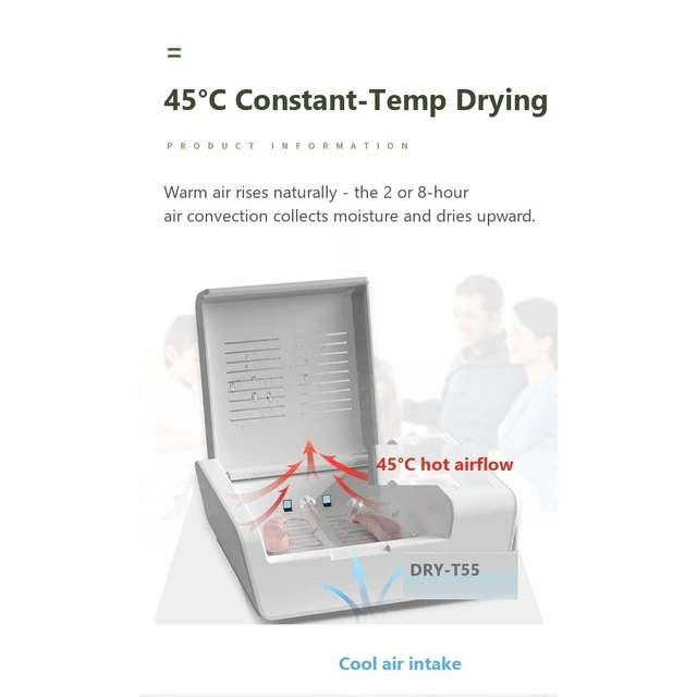 Alt view image 4 of 7 - GANGXUN DRY-T55 Hearing Aid Dryer & UV Sanitizer Box, 2H/8H Timer, Constant Temperature Drying for Hearing Aids, Cochlear Implants, Earbuds, Watches