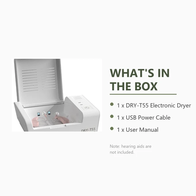 Alt view image 6 of 7 - GANGXUN DRY-T55 Hearing Aid Dryer & UV Sanitizer Box, 2H/8H Timer, Constant Temperature Drying for Hearing Aids, Cochlear Implants, Earbuds, Watches