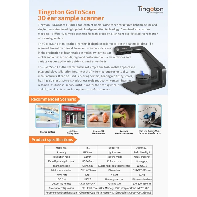 Alt view image 5 of 6 - GANGXUN SouESou 3D Ear Sample Scanner, Ear Mold 3D Scanner for Hearing Aid Fitting Centers, 0.05mm Precision, OBJ/STL Output