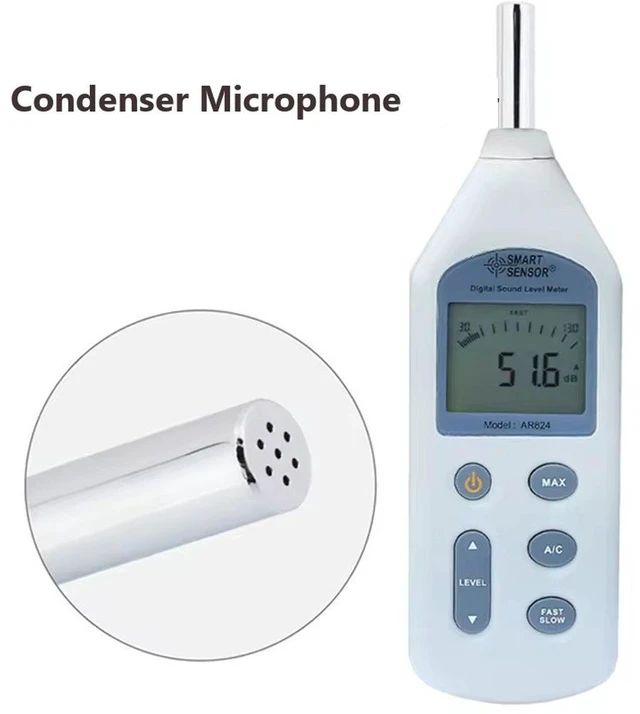 Alt view image 3 of 5 - Smart Sensor AR824 MAX Sound Level Meter, 35-130dB Digital SPL Meter with Windscreen, for Sound Field Calibration and Noise Testing