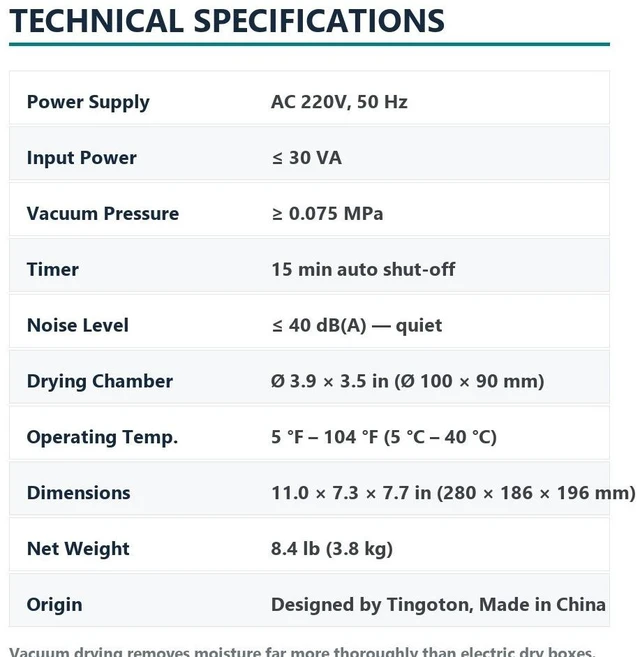 Alt view image 7 of 7 - Tingoton Hearing Aid Dryer Vacuum Drying Care Machine, 3-in-1 Dehumidifier Cleaner with Timer for All Hearing Aids Cochlear Implants Earmolds