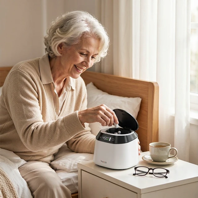 Alt view image 2 of 7 - GANGXUN TC103 Mini Hearing Aid Dryer, Portable Vacuum Dehumidifier & UV-C Sanitizer with LED Display, One-Button Start for Hearing Aids and Ear Molds, USB-C Powered, MUSE Design Award Winner