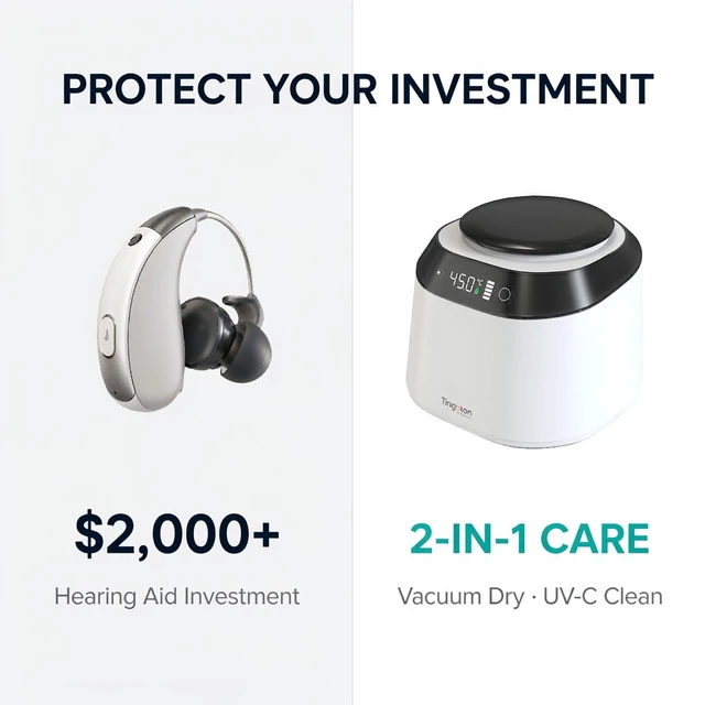Alt view image 3 of 7 - GANGXUN TC103 Mini Hearing Aid Dryer, Portable Vacuum Dehumidifier & UV-C Sanitizer with LED Display, One-Button Start for Hearing Aids and Ear Molds, USB-C Powered, MUSE Design Award Winner