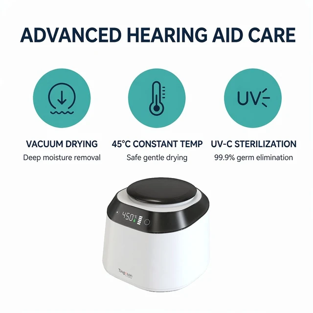 Alt view image 4 of 7 - GANGXUN TC103 Mini Hearing Aid Dryer, Portable Vacuum Dehumidifier & UV-C Sanitizer with LED Display, One-Button Start for Hearing Aids and Ear Molds, USB-C Powered, MUSE Design Award Winner