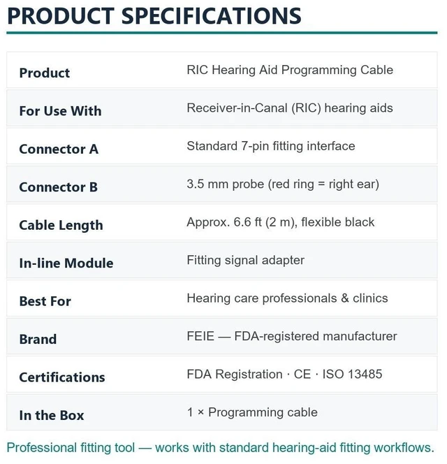 Alt view image 6 of 7 - GANGXUN RIC Hearing Aid Programming Cable for Hearing Care Professionals, Fitting Cable with 3.5mm Probe and Standard 7-Pin Connector, Compatible with RIC Hearing Aids, 2m
