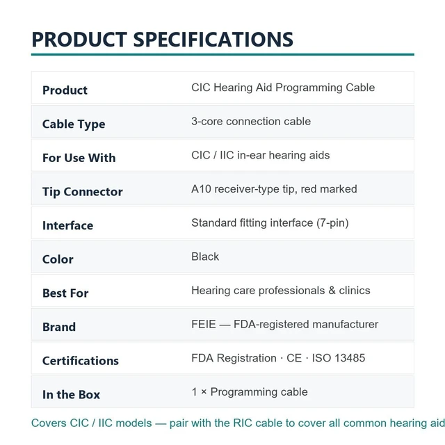 Alt view image 7 of 7 - GANGXUN CIC Hearing Aid Programming Cable, 3-Core Fitting Cable for CIC and IIC Hearing Aids with A10 Receiver Tip, Standard 7-Pin Connector, Professional Tool for Hearing Care Professionals