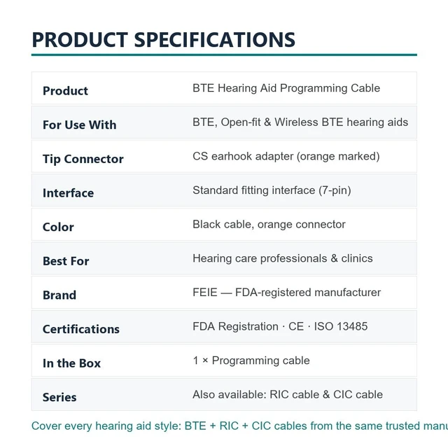 Alt view image 7 of 7 - GANGXUN BTE Hearing Aid Programming Cable, Fitting Cable with CS Earhook Adapter for BTE and Open-Fit Hearing Aids, Standard 7-Pin Connector, Professional Tool for Hearing Care Professionals